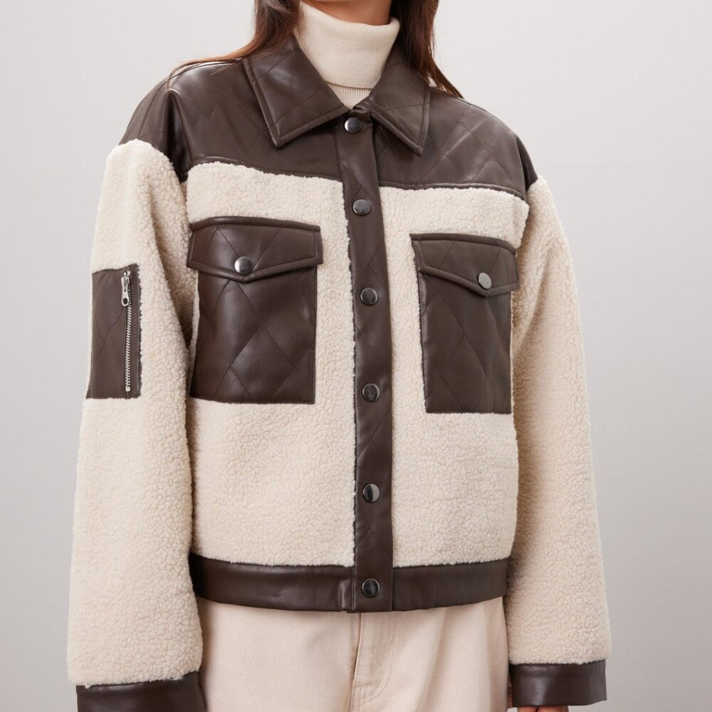 Quilted Leather Sherpa Jacket - Picture 2 of 5